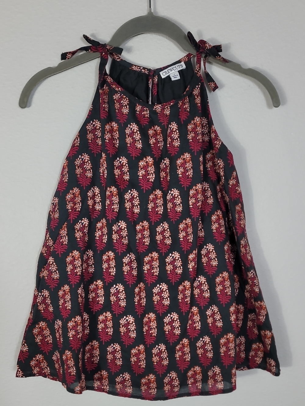 Crewcuts Girls Floral Bow Strap Dress Size 5 Black Red Cotton CA284 Preppy